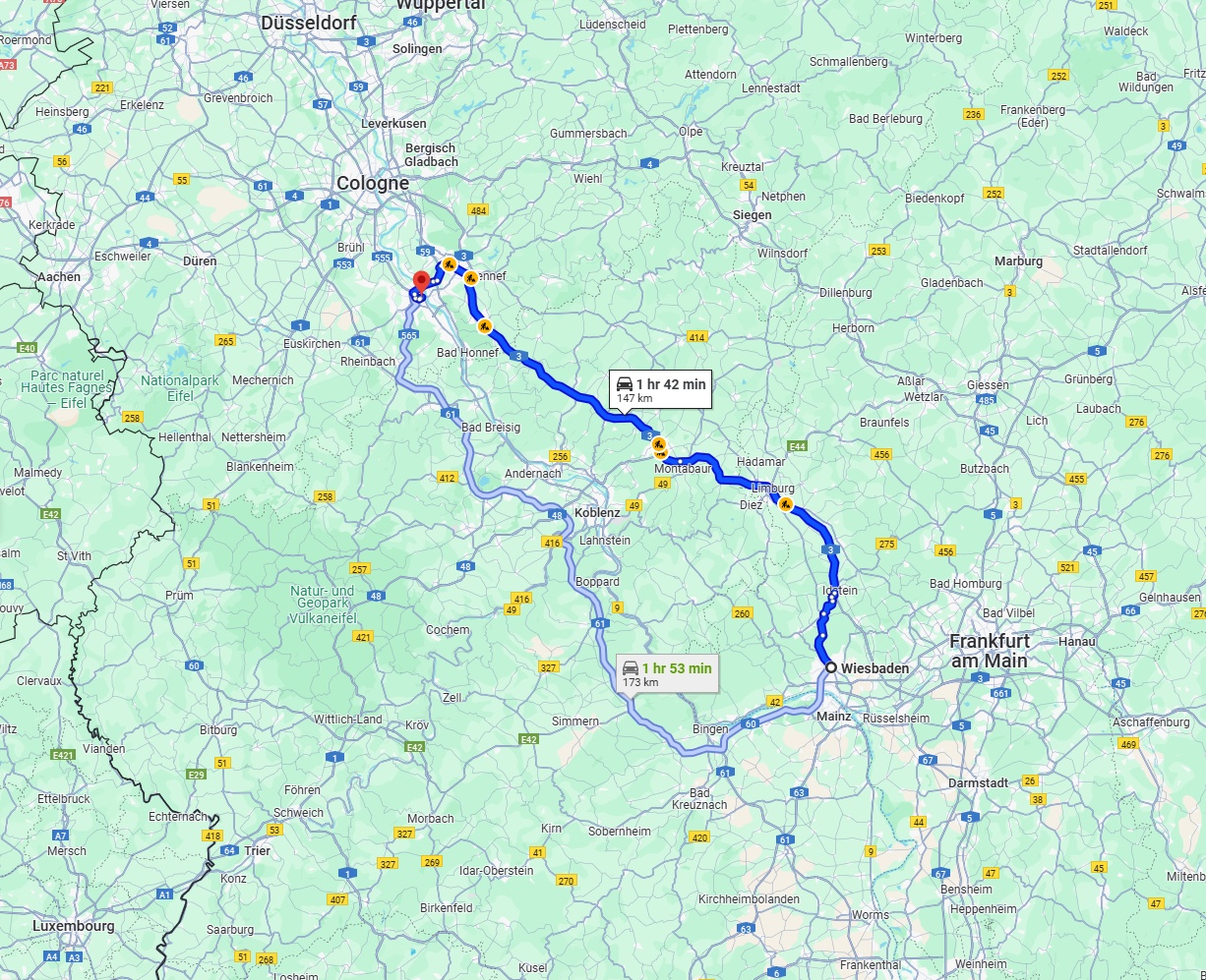 Anreise von Wiesbaden Zu Bonn Über via A3