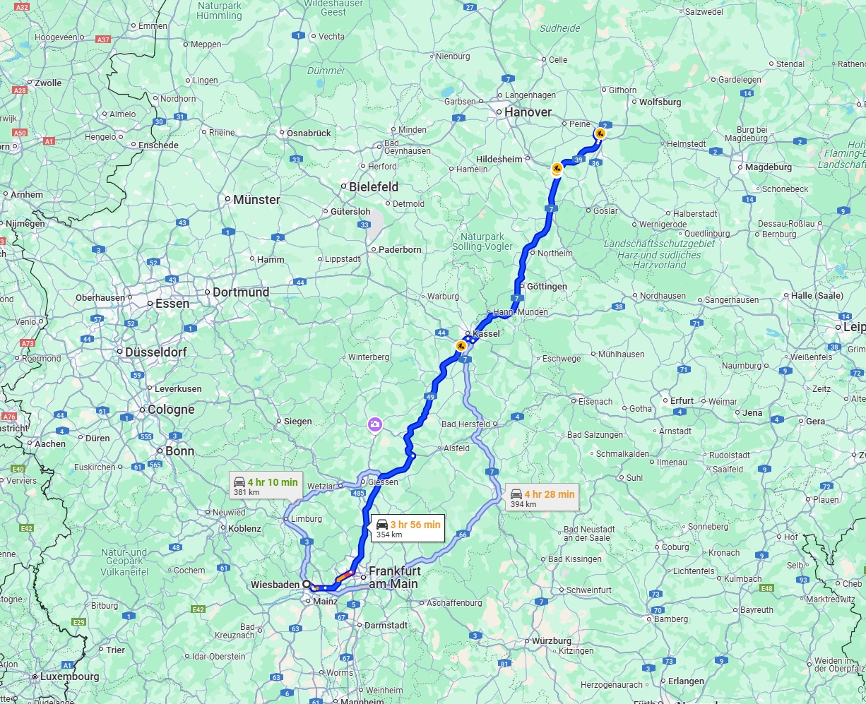 Anreise von Wiesbaden Zu Braunschweig Über via A7