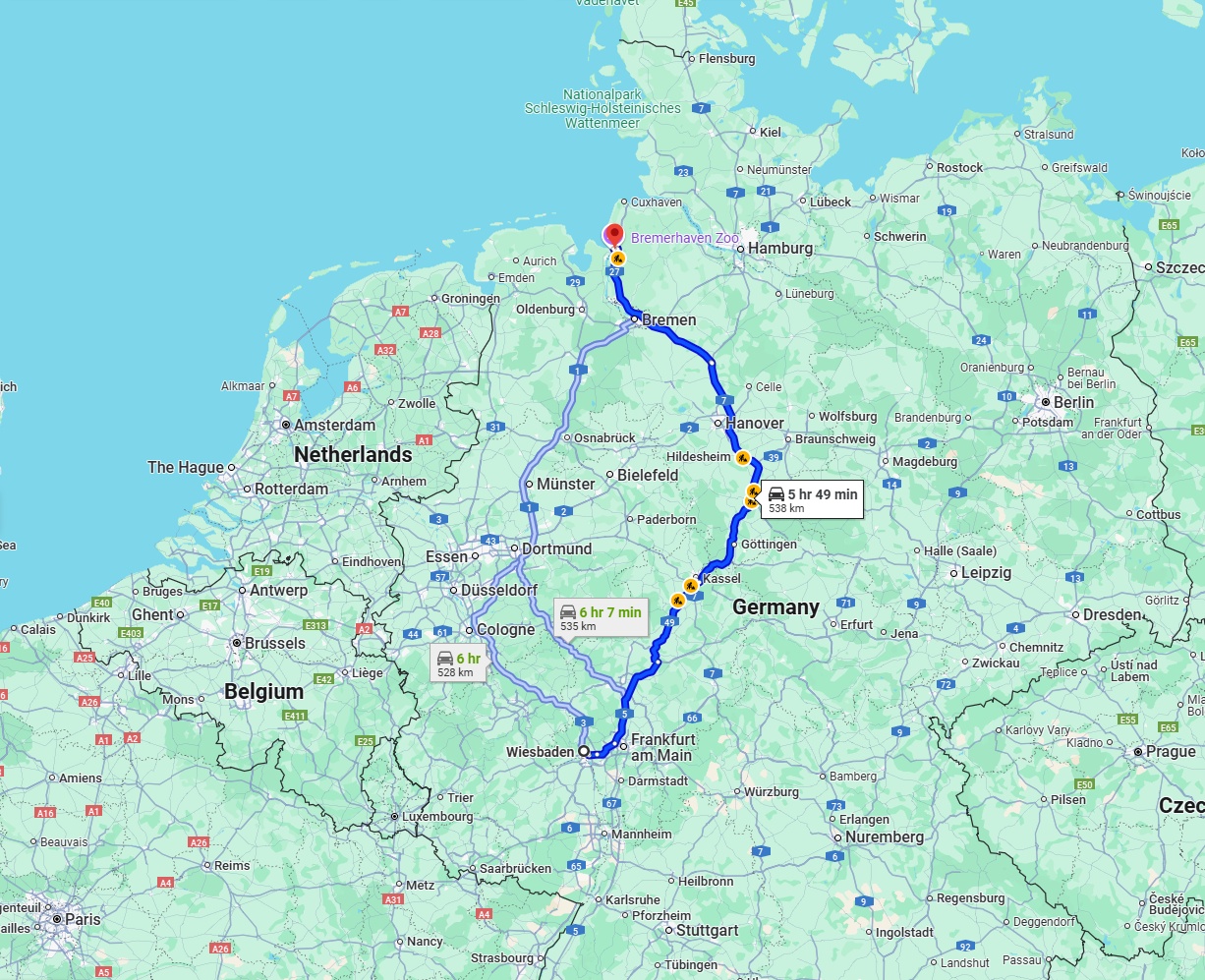 Anreise von Wiesbaden Zu Bremerhaven Über via A7