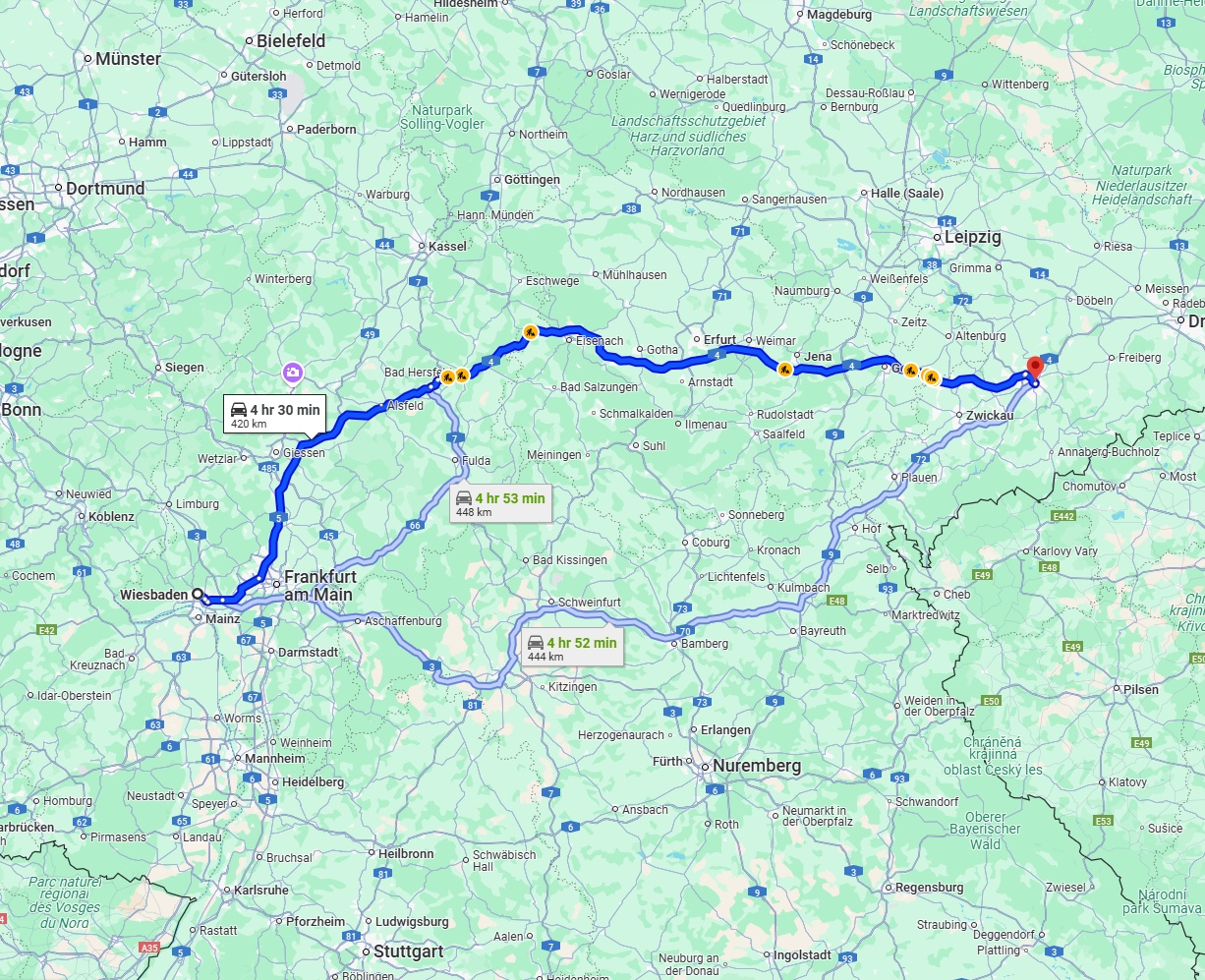 Anreise von Wiesbaden Zu Chemnitz Über via A5 and A4