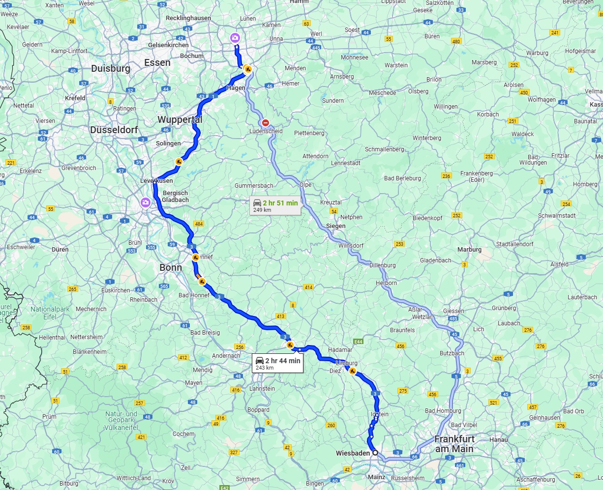 Anreise von Wiesbaden Zu Dortmund Über via A3 and A1