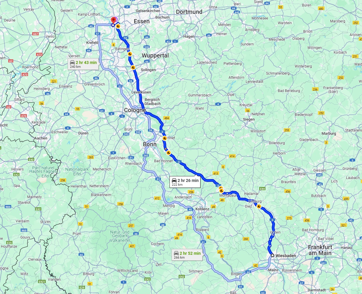 Anreise von Wiesbaden Zu Duisburg Über via A3
