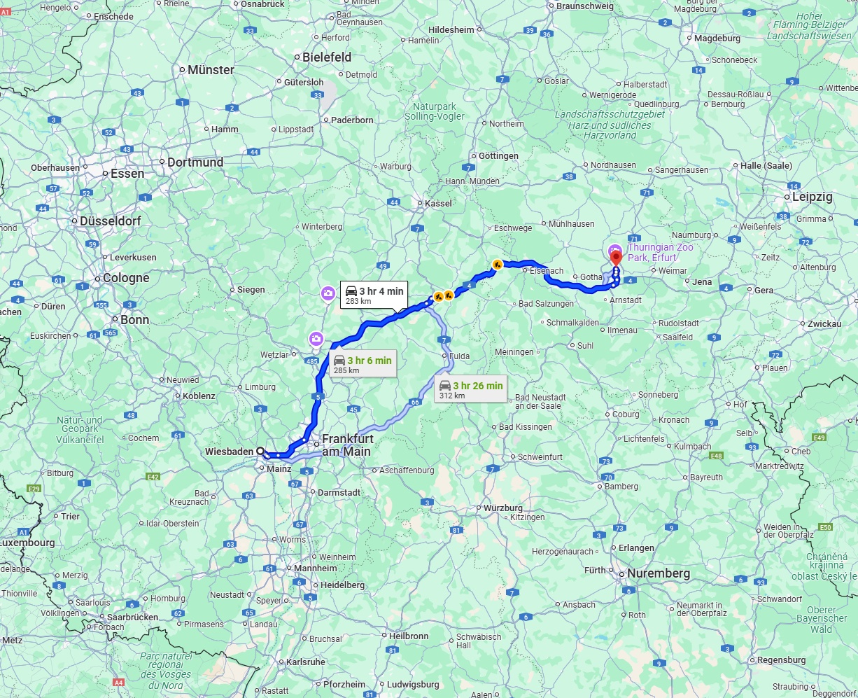 Anreise von Wiesbaden Zu Erfurt Über via A5 and A4