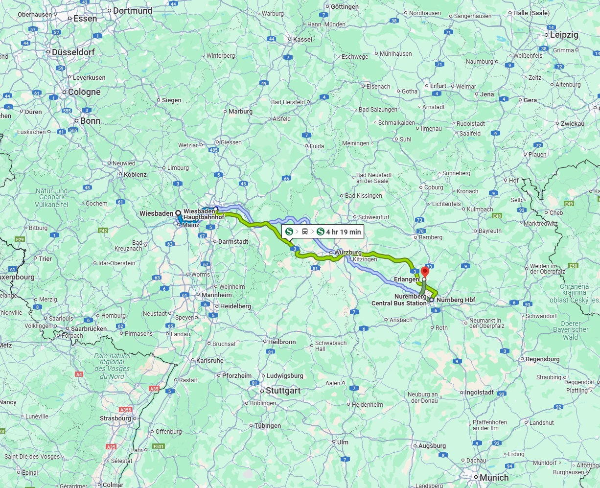 Anreise von Wiesbaden Zu Erlangen Über 