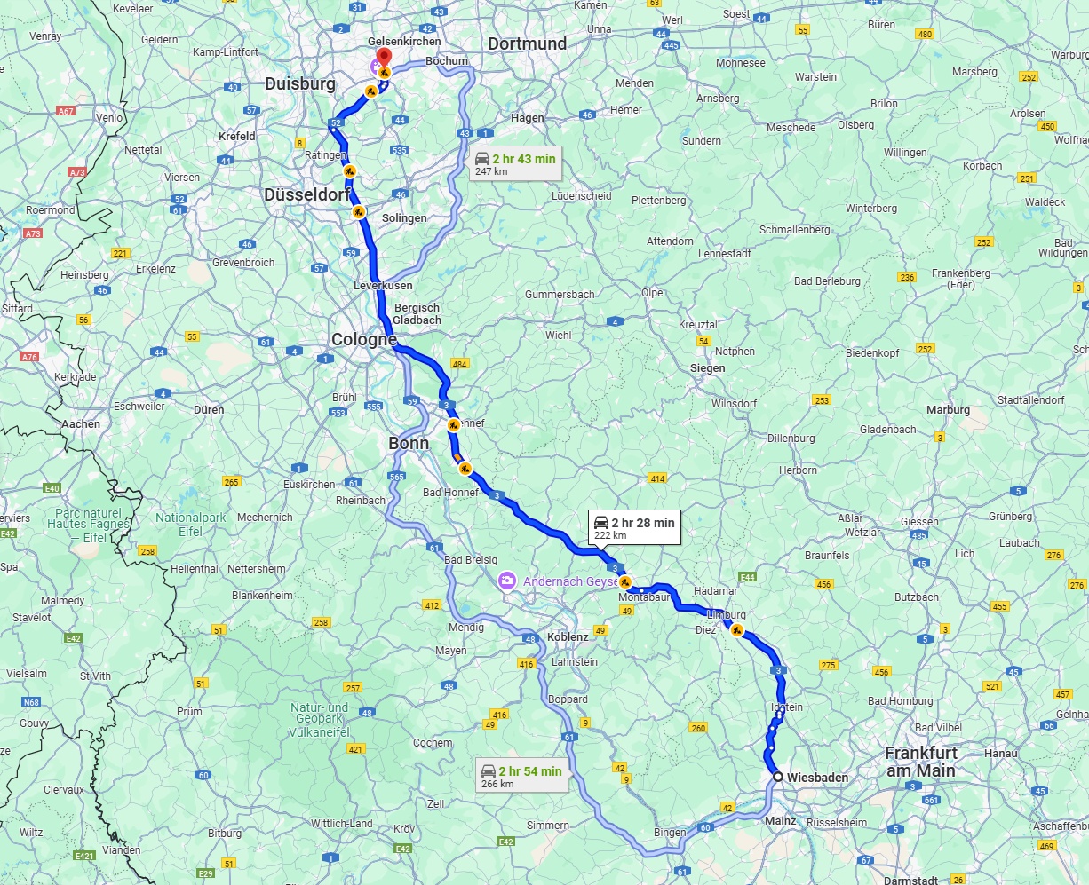 Anreise von Wiesbaden Zu Essen Über via A3