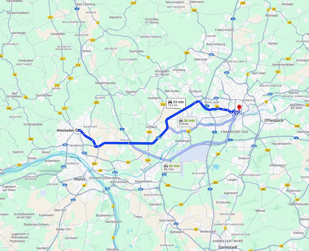 Anreise von Wiesbaden Zu Frankfurt am Main Über via A66