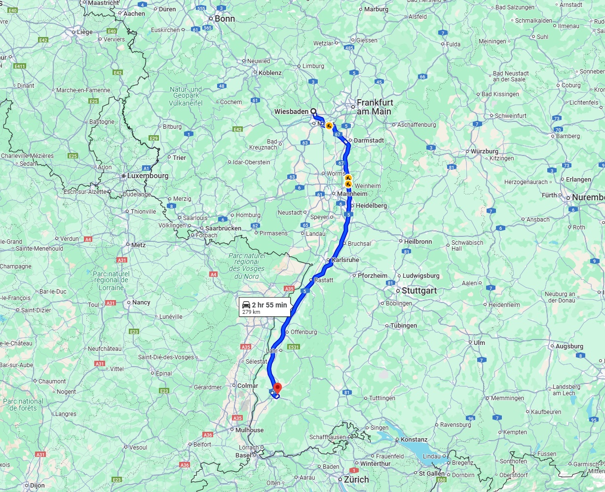 Anreise von Wiesbaden Zu Freiburg im Breisgau Über via A5