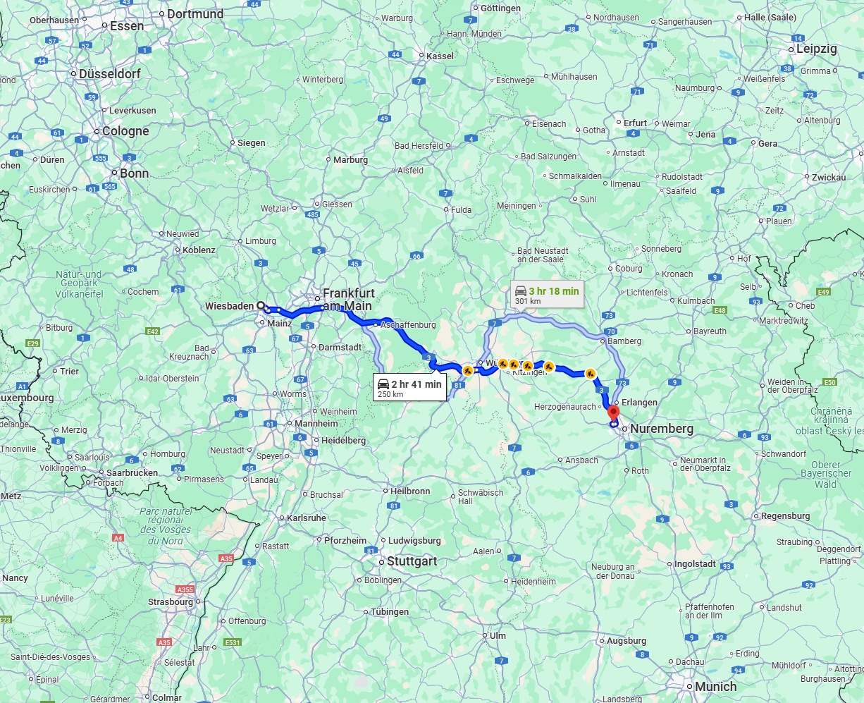 Anreise von Wiesbaden Zu Fürth Über via A3