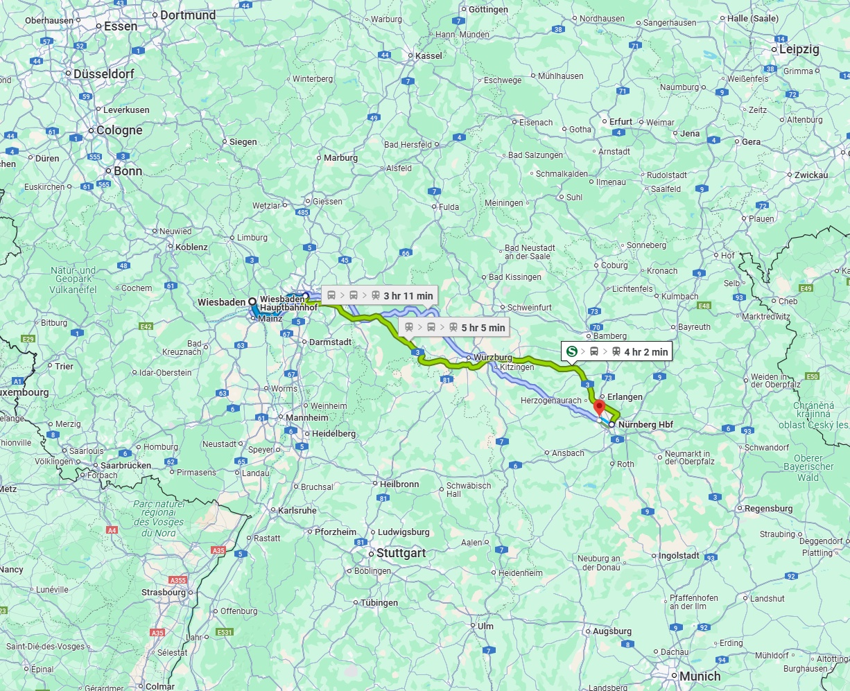 Anreise von Wiesbaden Zu Fürth Über 