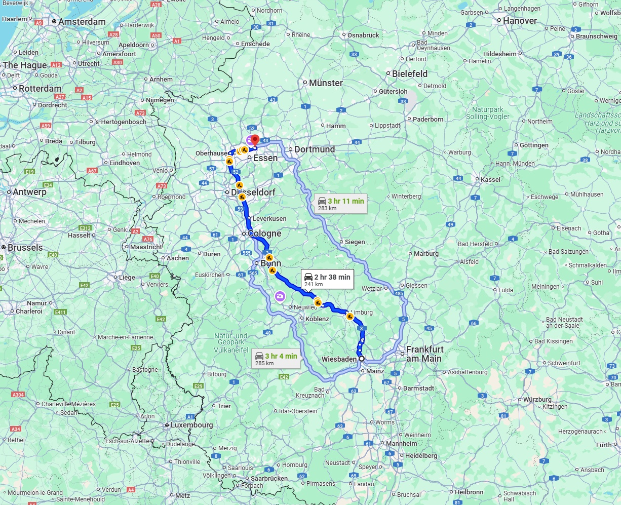 Anreise von Wiesbaden Zu Gelsenkirchen Über via A3