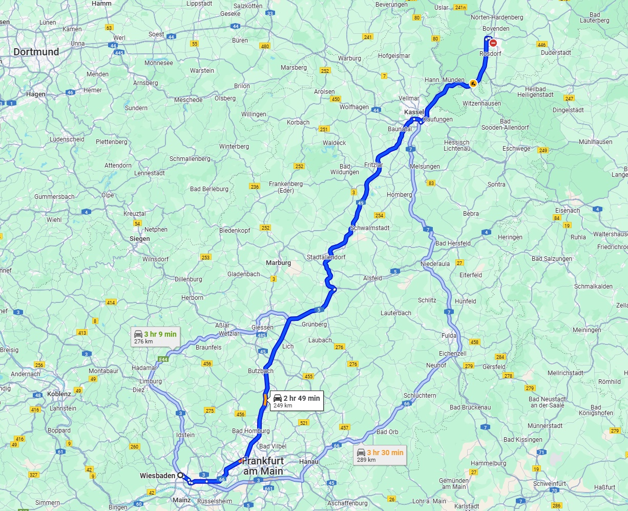 Anreise von Wiesbaden Zu Göttingen Über via A5 and A49