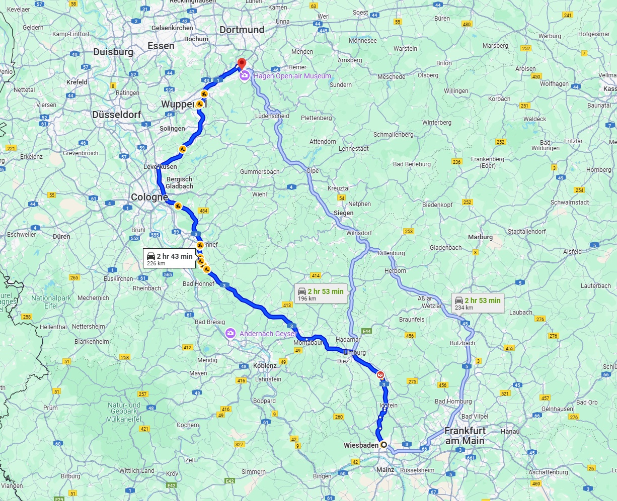 Anreise von Wiesbaden Zu Hagen Über via A3
