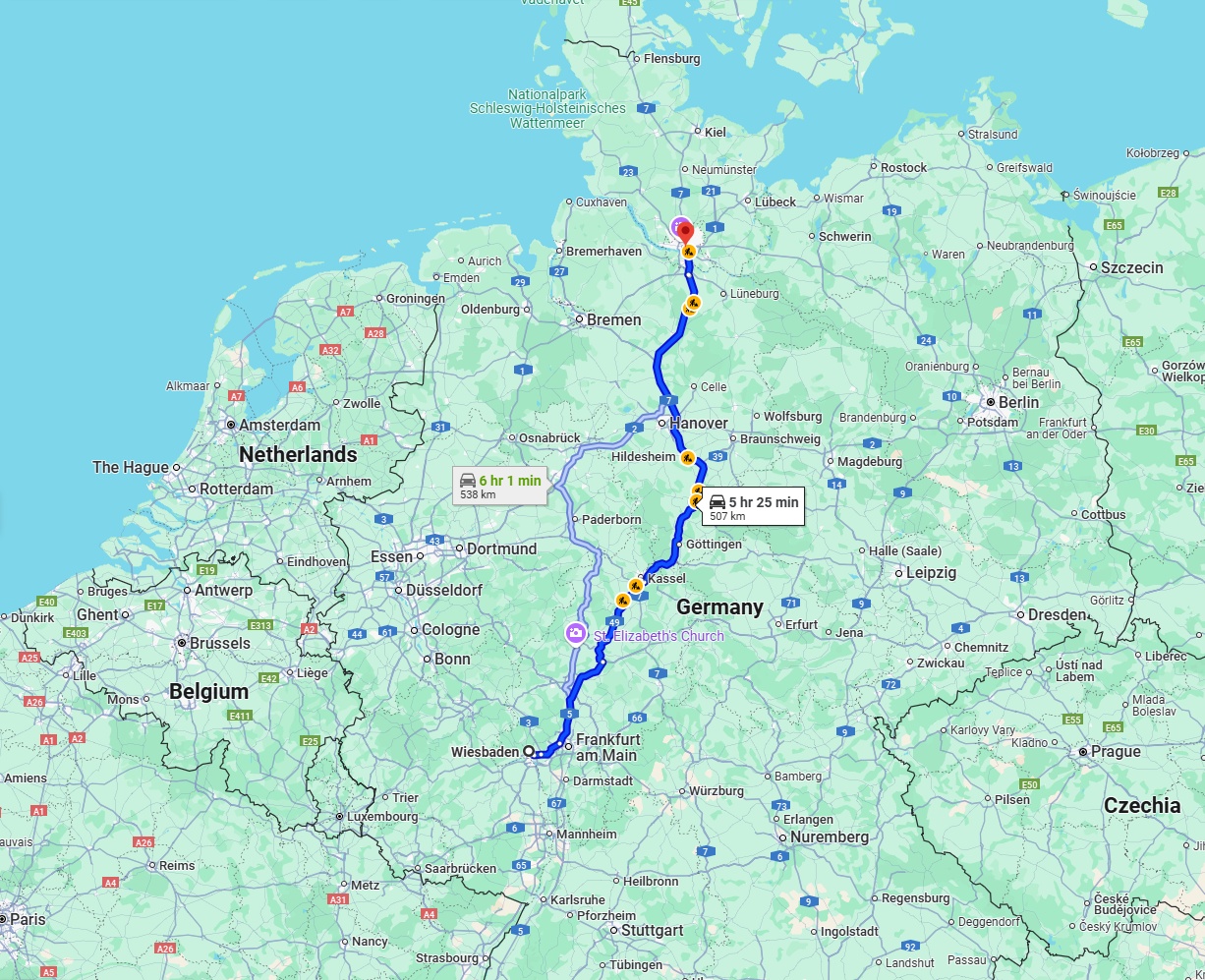 Anreise von Wiesbaden Zu Hamburg Über via A7