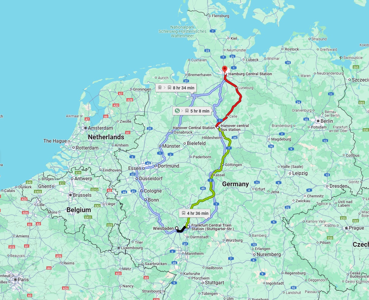 Anreise von Wiesbaden Zu Hamburg Über 