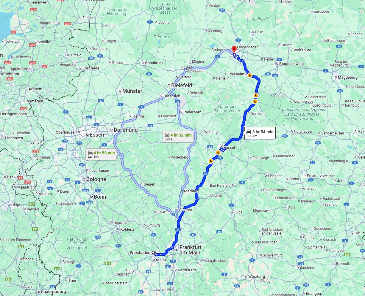Anreise von Wiesbaden Zu Hannover Über via A7