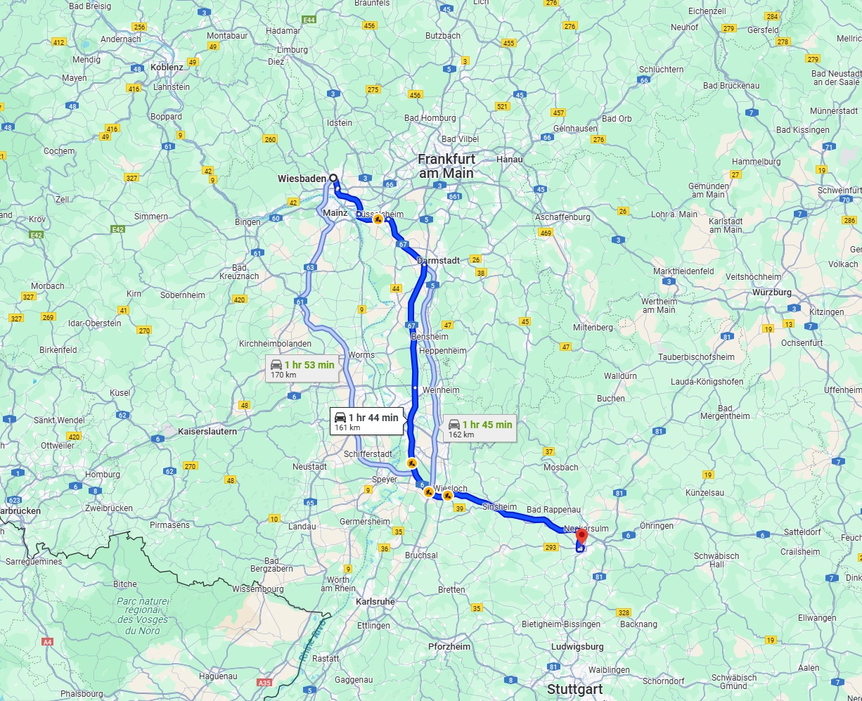 Anreise von Wiesbaden Zu Heilbronn Über via A67 and A6