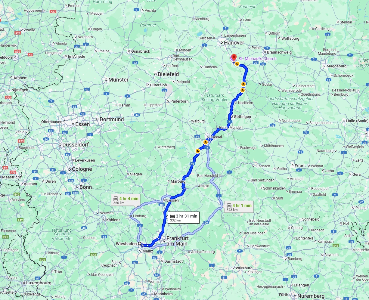 Anreise von Wiesbaden Zu Hildesheim Über via A49 and A7