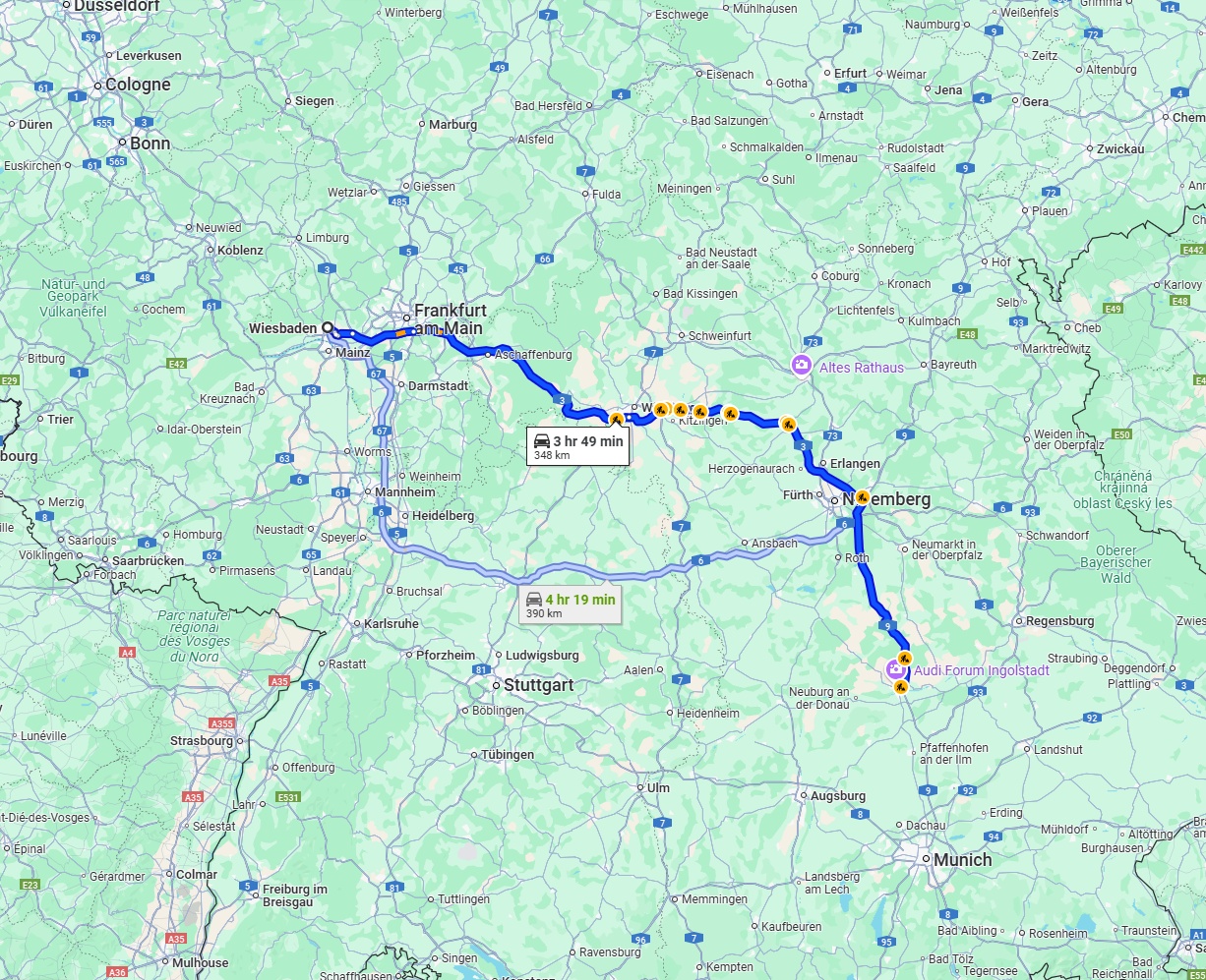 Anreise von Wiesbaden Zu Ingolstadt Über via A3
