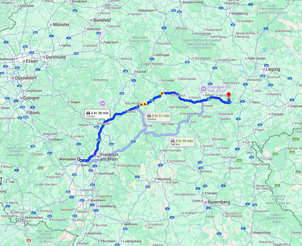 Anreise von Wiesbaden Zu Jena Über via A5 and A4