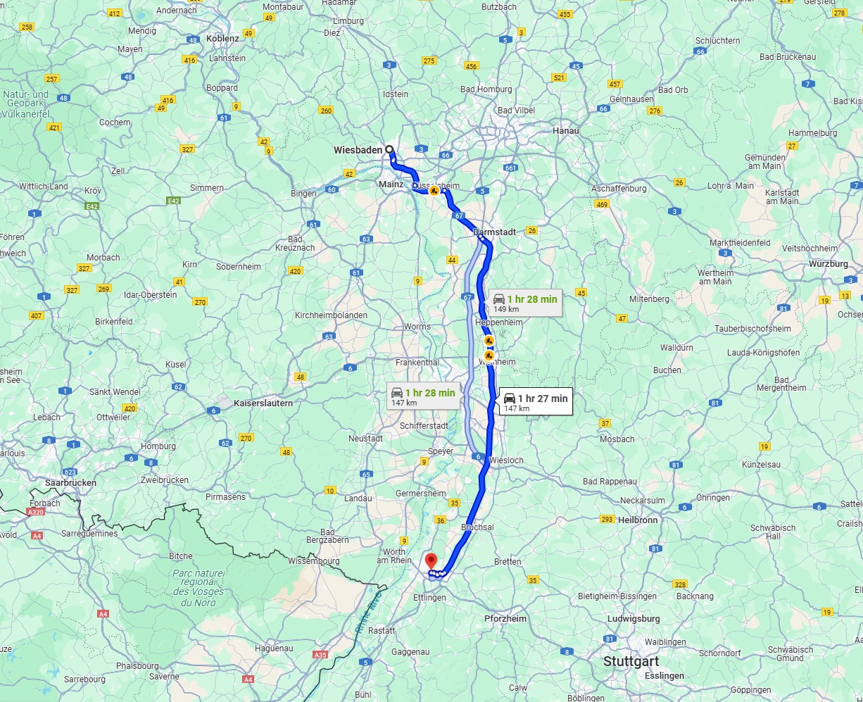 Anreise von Wiesbaden Zu Karlsruhe Über via A5