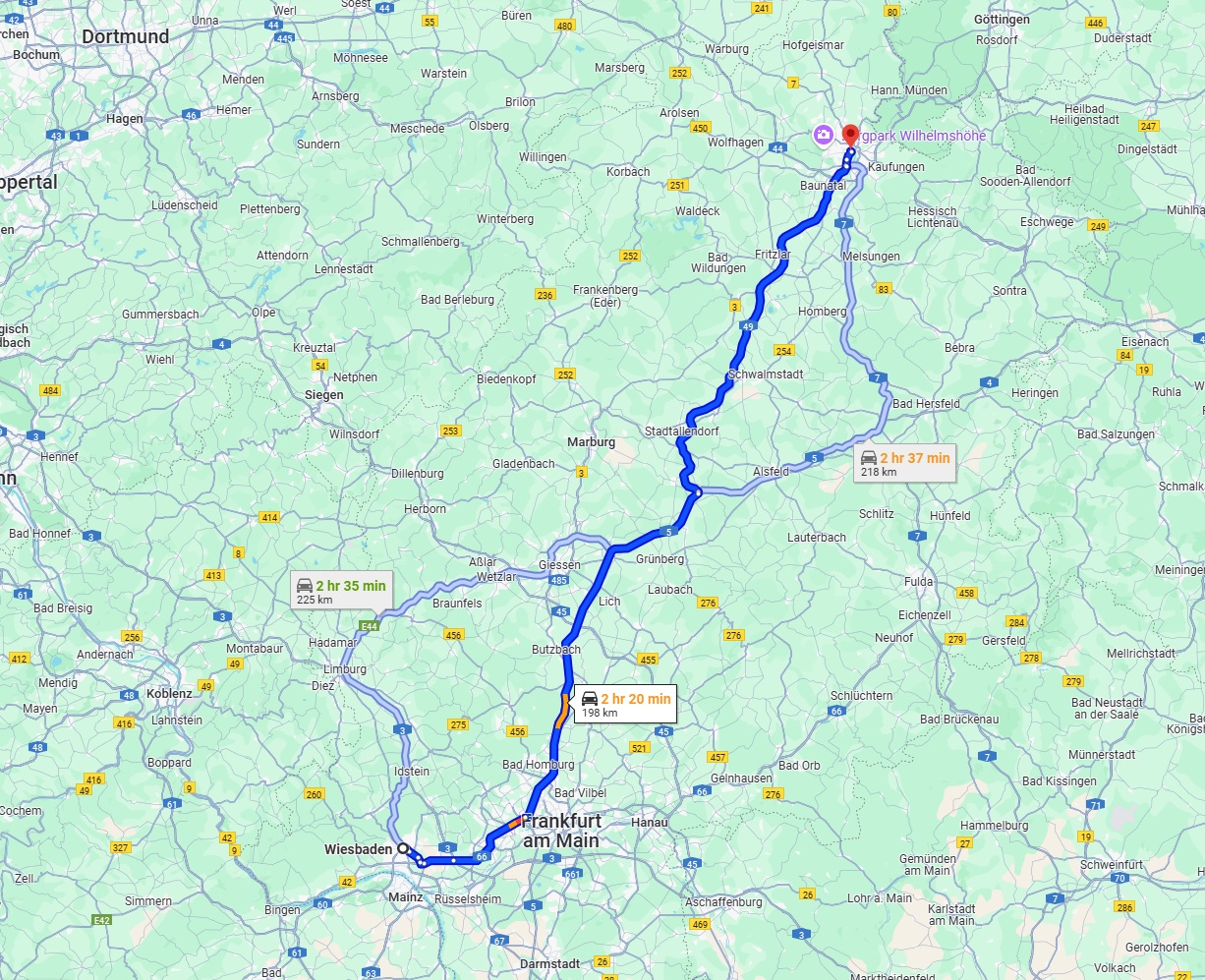 Anreise von Wiesbaden Zu Kassel Über via A5 and A49