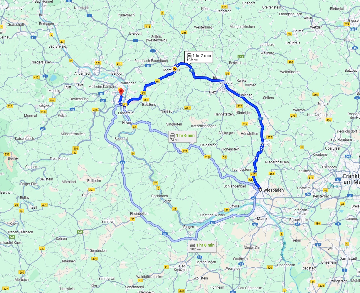Anreise von Wiesbaden Zu Koblenz Über via A3