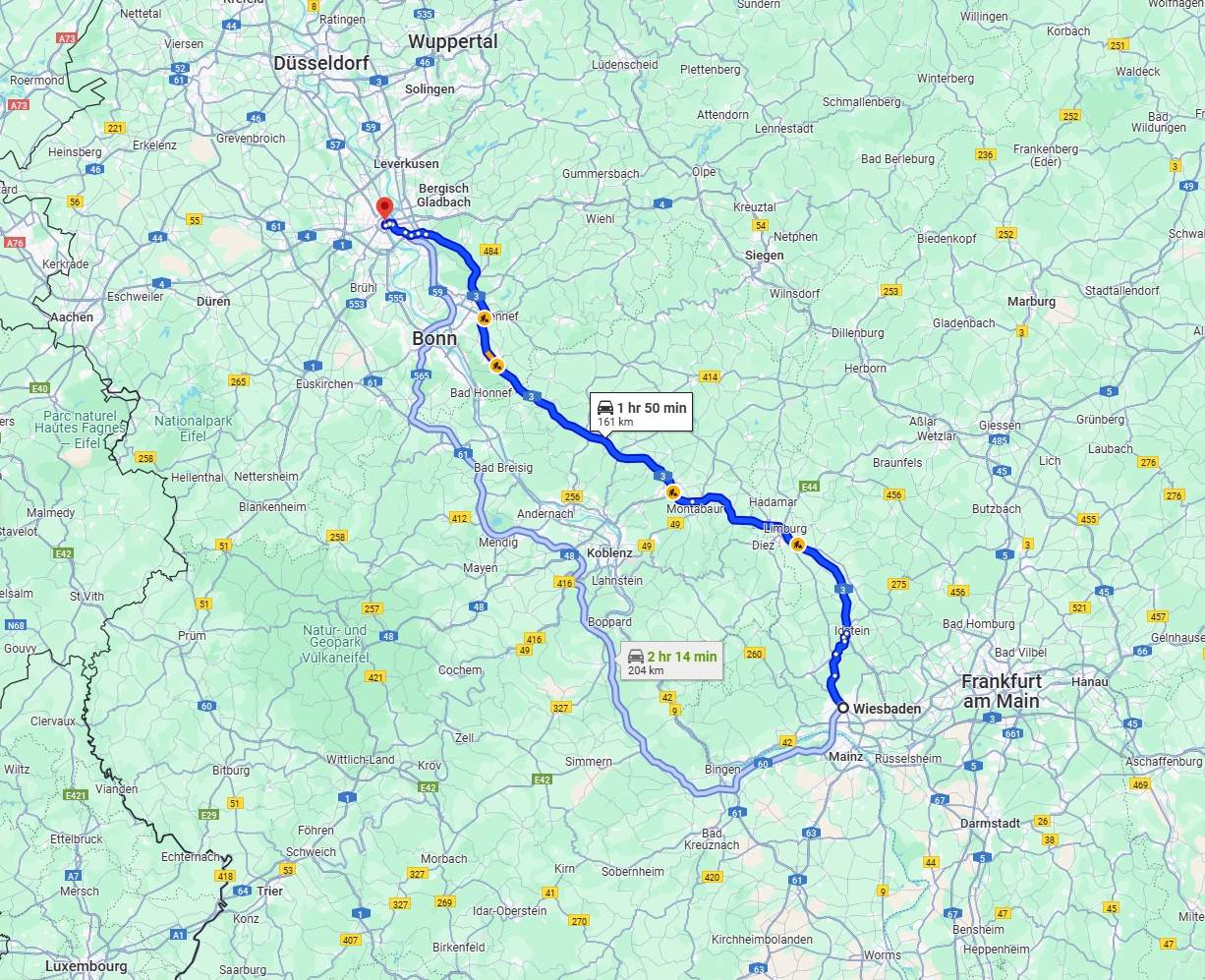 Anreise von Wiesbaden Zu Köln Über via A3
