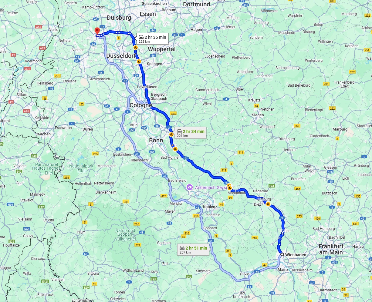 Anreise von Wiesbaden Zu Krefeld Über via A3