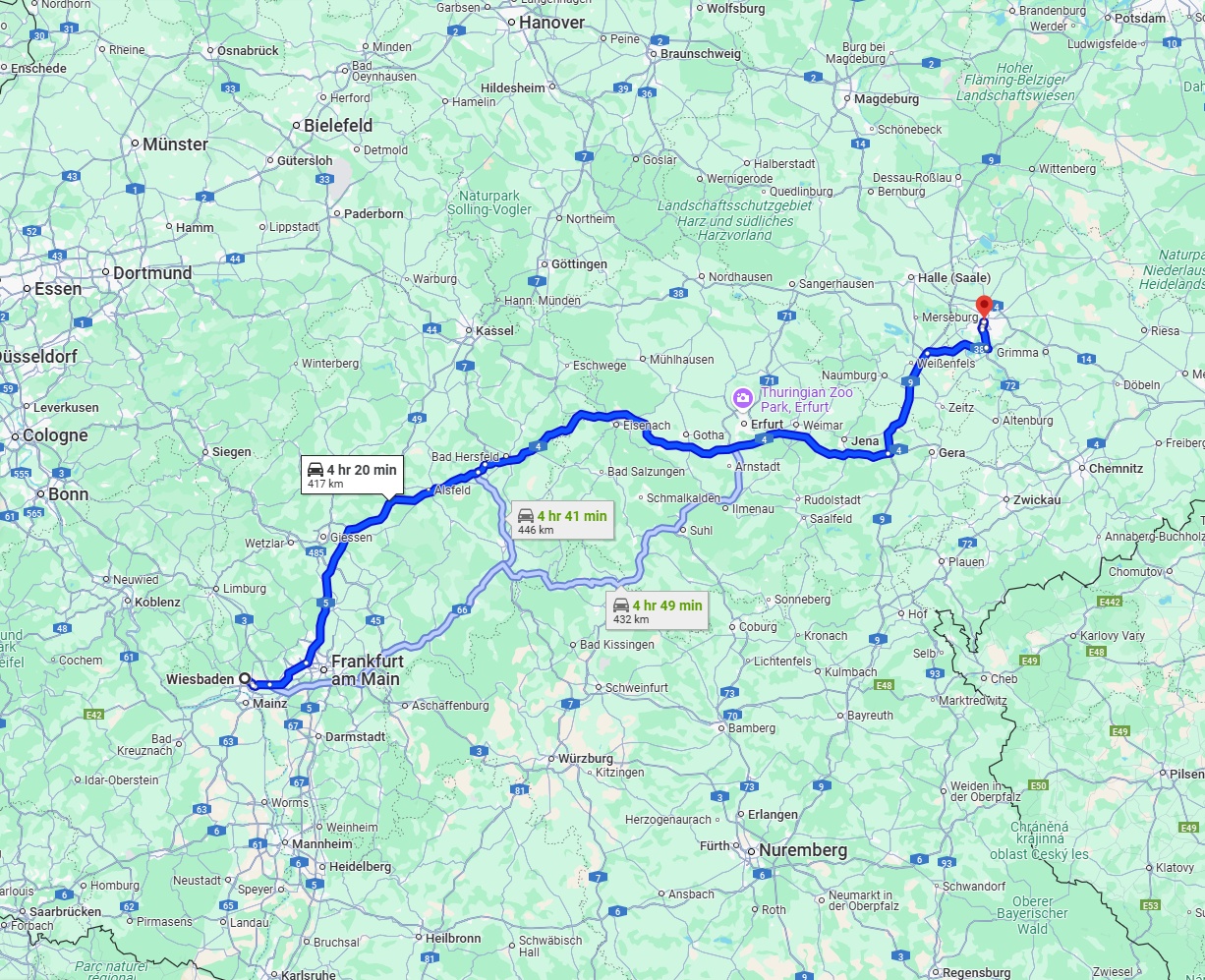 Anreise von Wiesbaden Zu Leipzig Über via A5 and A4