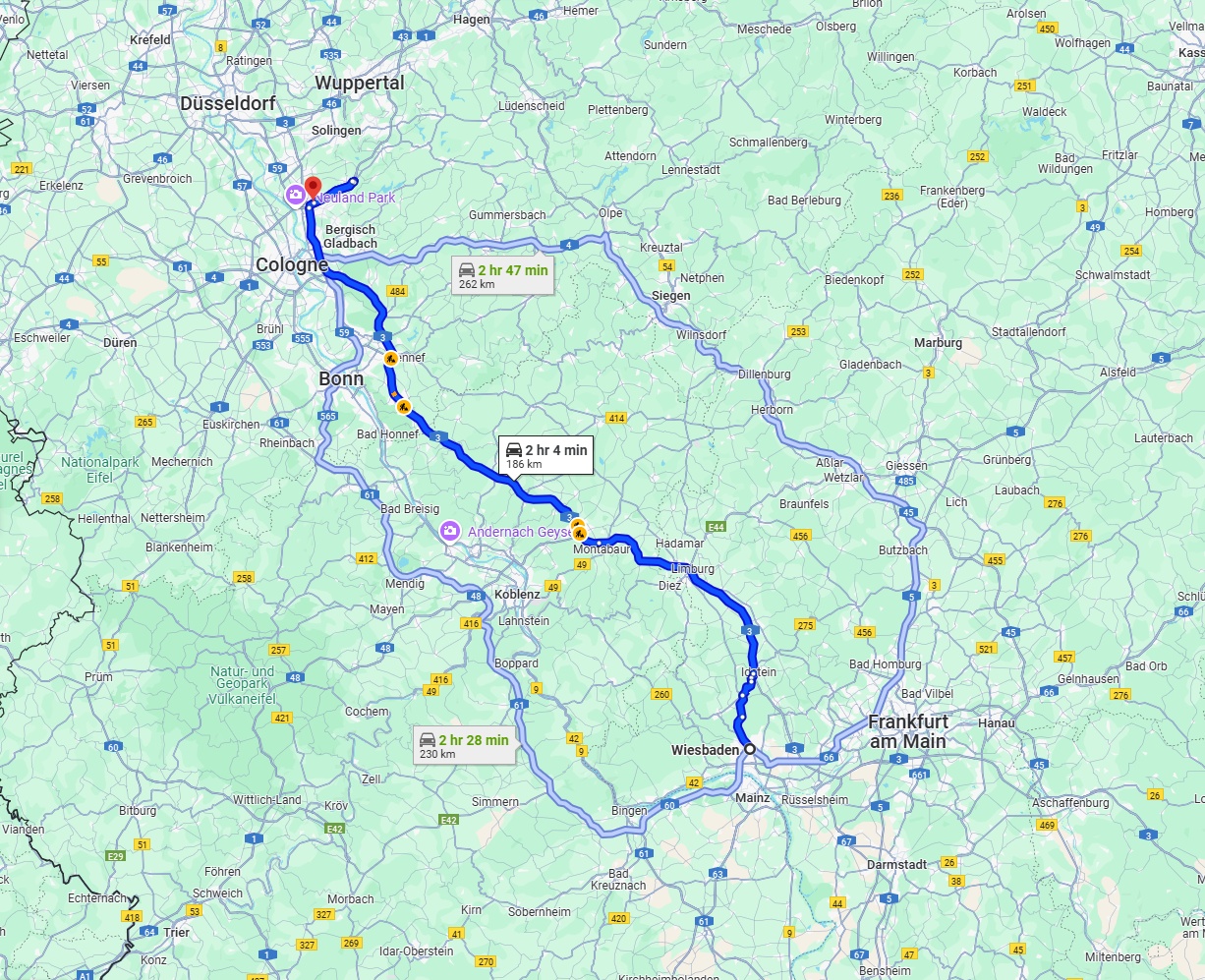 Anreise von Wiesbaden Zu Leverkusen Über via A3