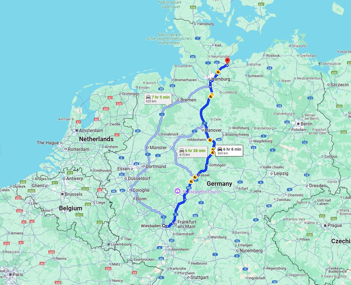 Anreise von Wiesbaden Zu Lübeck Über via A7