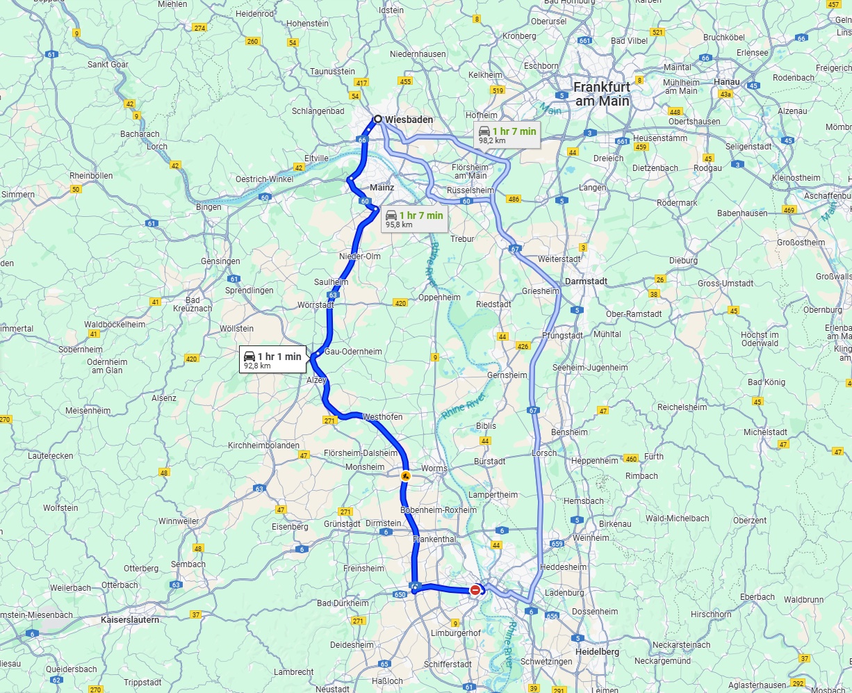 Anreise von Wiesbaden Zu Ludwigshafen am Rhein Über via A61