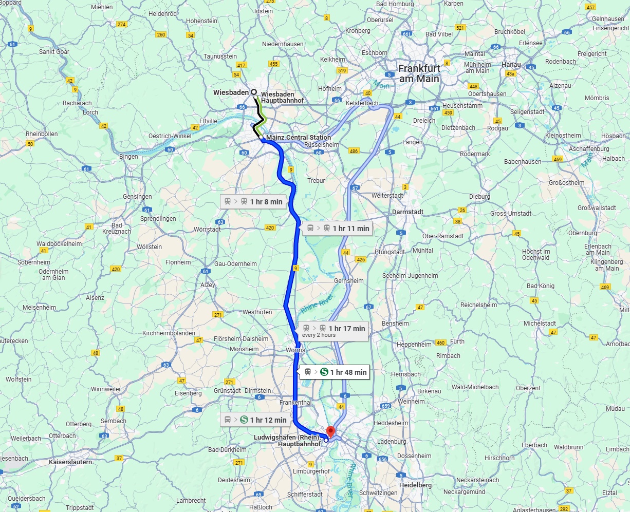 Anreise von Wiesbaden Zu Ludwigshafen am Rhein Über 