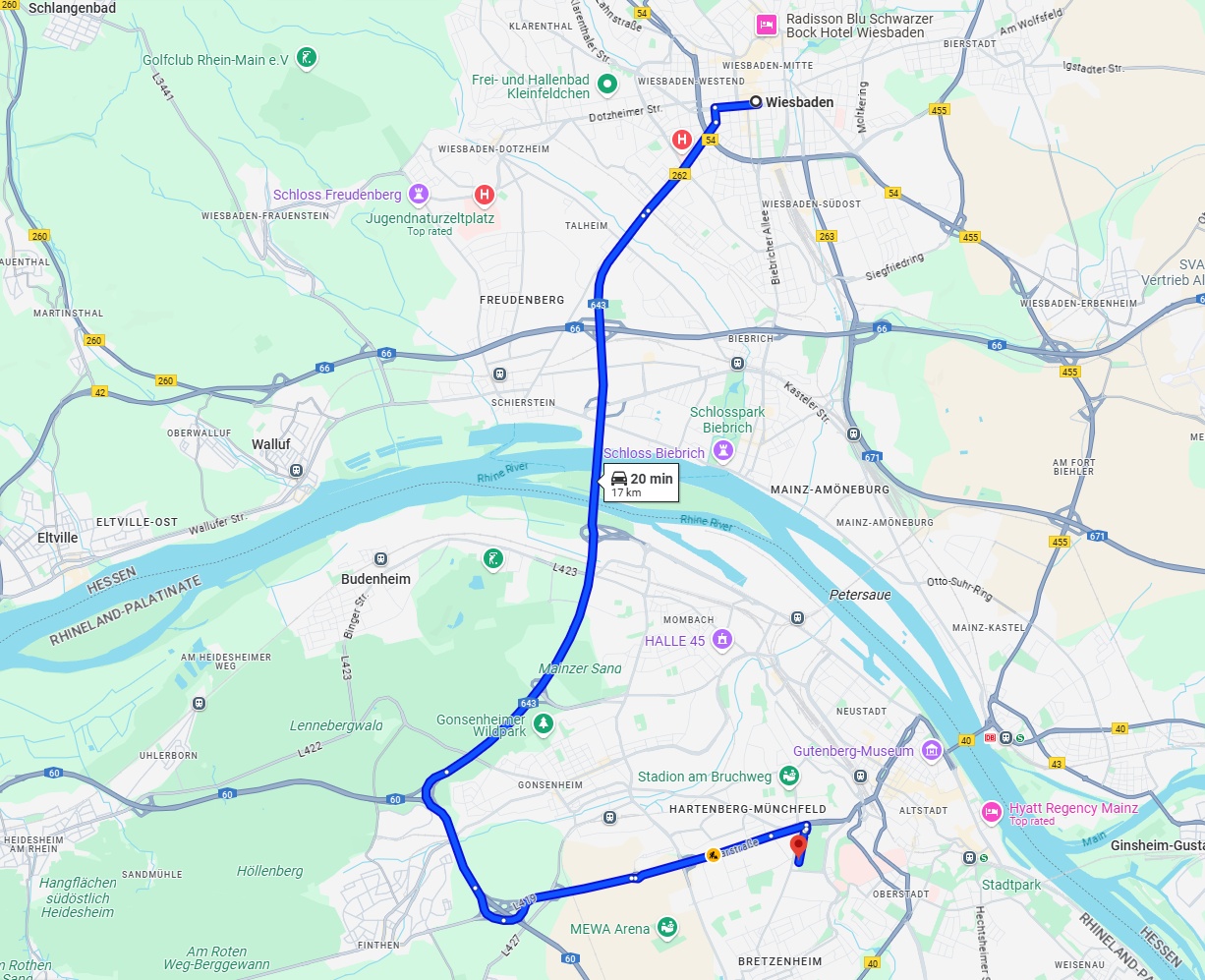 Anreise von Wiesbaden Zu Mainz Über via A643
