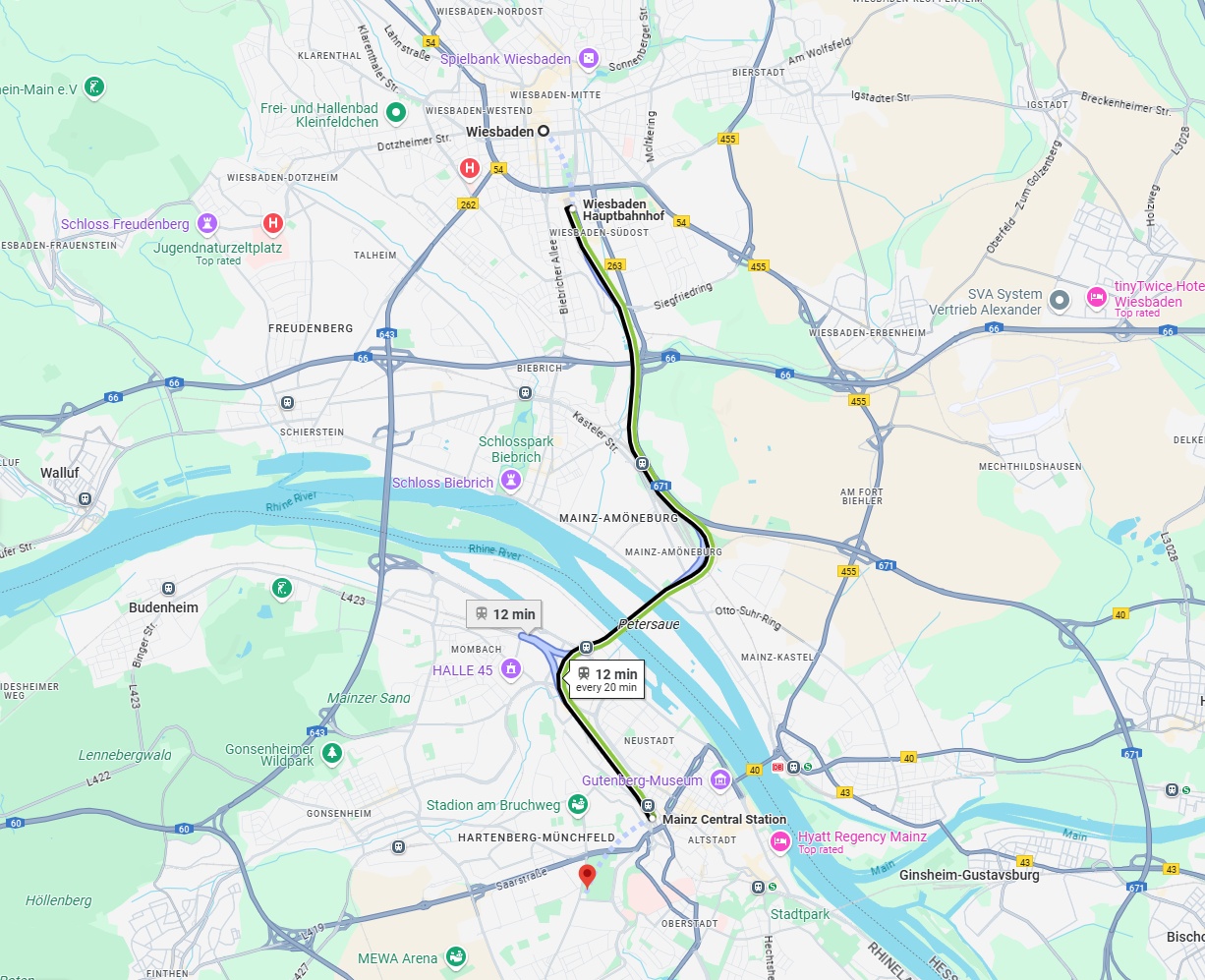 Anreise von Wiesbaden Zu Mainz Über 