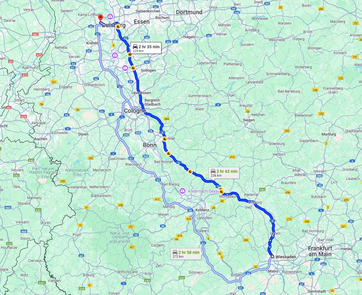 Anreise von Wiesbaden Zu Moers Über via A3