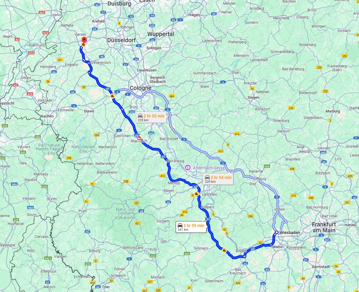 Anreise von Wiesbaden Zu Mönchengladbach Über via A61