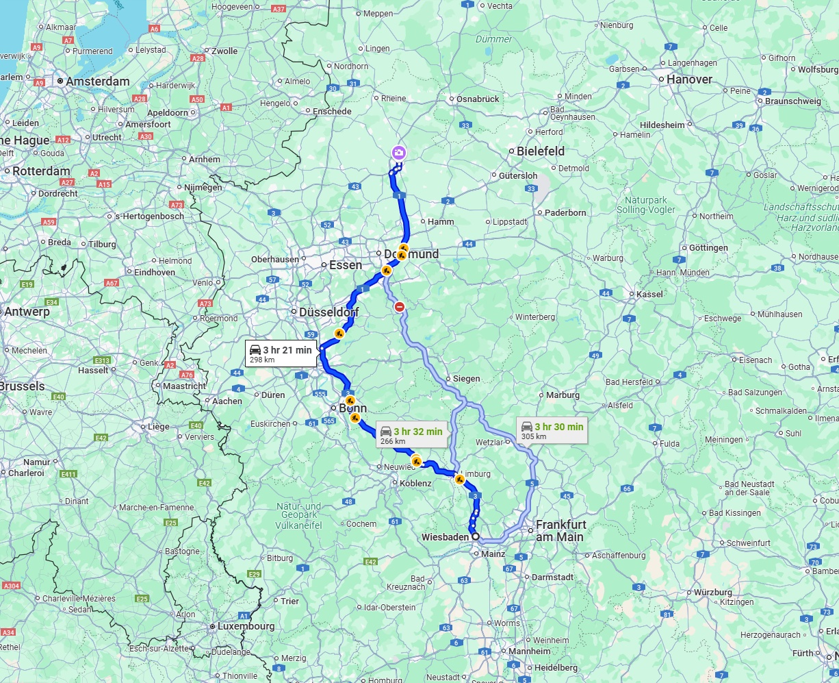 Anreise von Wiesbaden Zu Münster Über via A3 and A1