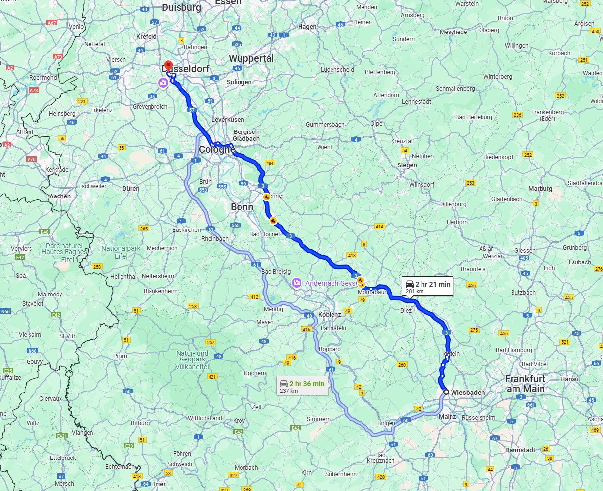Anreise von Wiesbaden Zu Neuss Über via A3