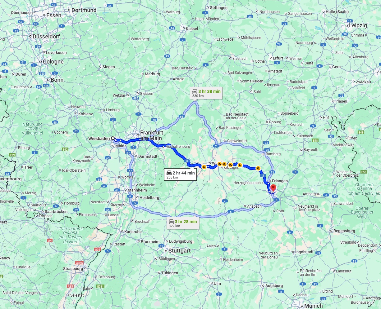 Anreise von Wiesbaden Zu Nürnberg Über via A3