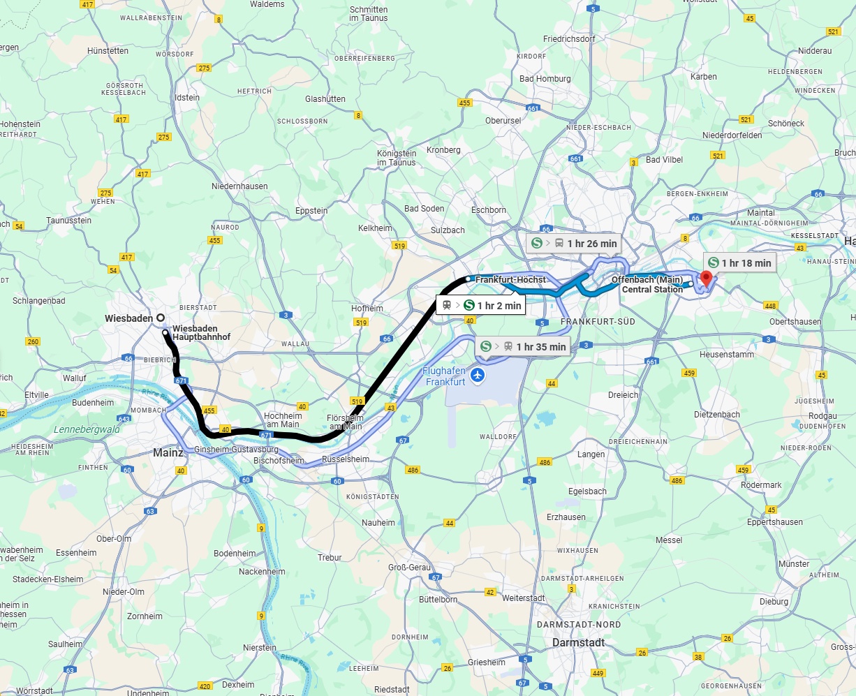 Anreise von Wiesbaden Zu Offenbach am Main Über 
