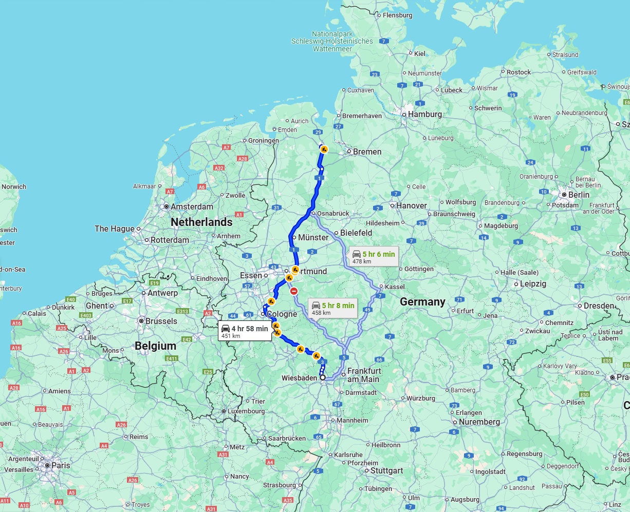 Anreise von Wiesbaden Zu Oldenburg Über via A3 and A1