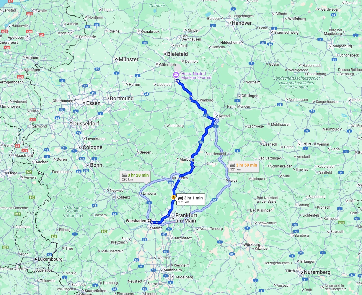 Anreise von Wiesbaden Zu Paderborn Über via A5 and A49