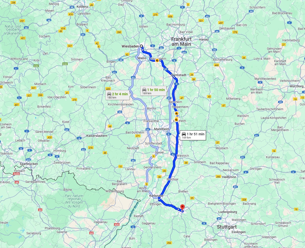 Anreise von Wiesbaden Zu Pforzheim Über via A5