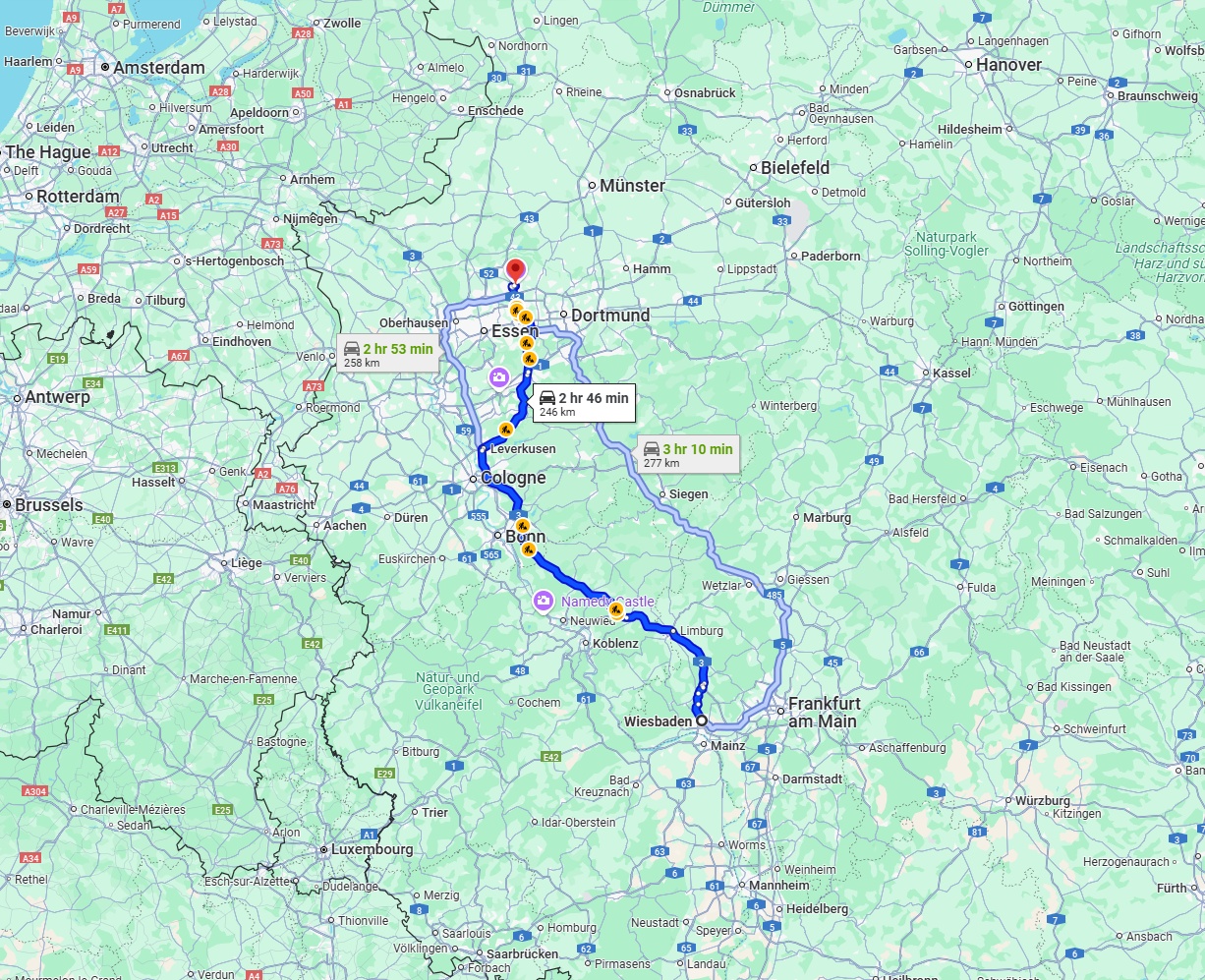 Anreise von Wiesbaden Zu Recklinghausen Über via A3
