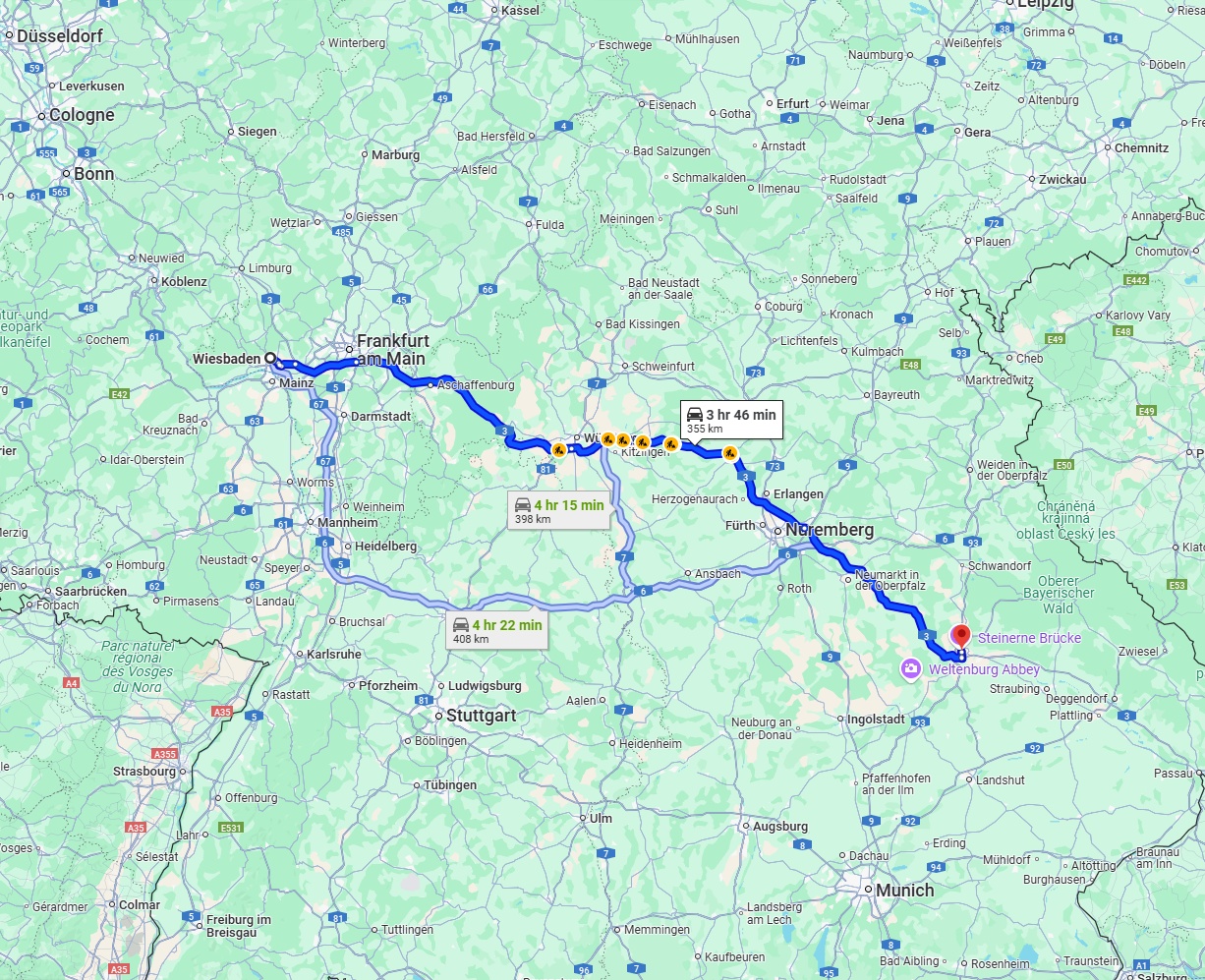 Anreise von Wiesbaden Zu Regensburg Über via A3