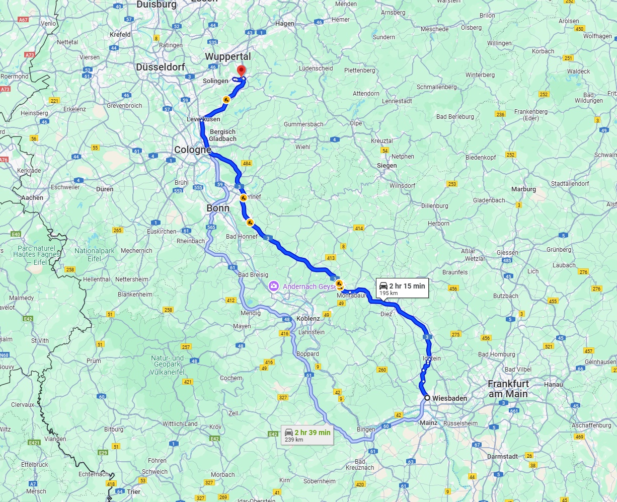 Anreise von Wiesbaden Zu Remscheid Über via A3