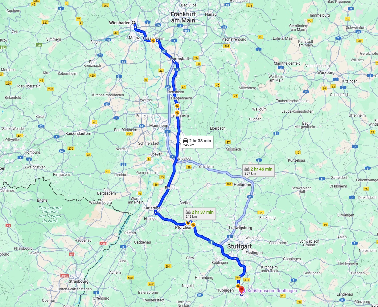 Anreise von Wiesbaden Zu Reutlingen Über via A5 and A8