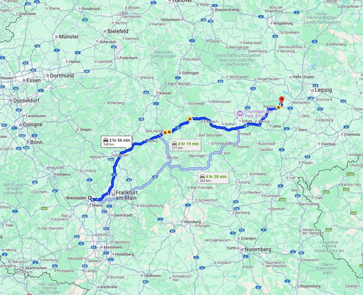 Anreise von Wiesbaden Zu Saale Über via A5 and A4