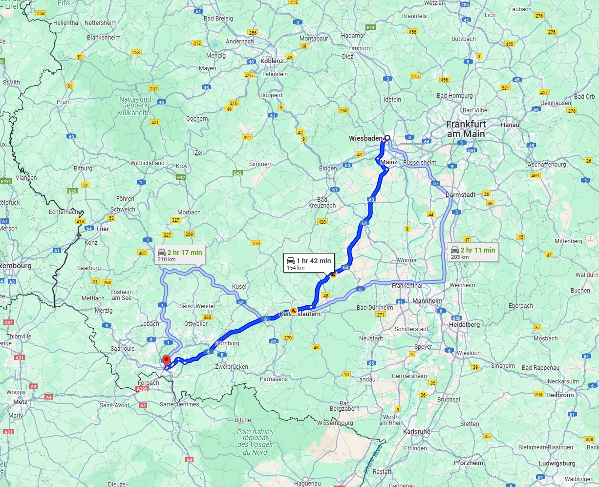 Anreise von Wiesbaden Zu Saarbrücken Über via A63 and A6